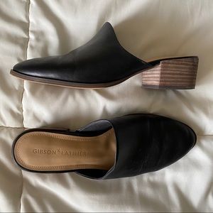 Black slip on leather mules